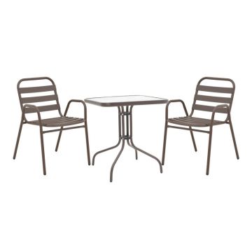Masa de dining Watson-Sussie metalica maro-sticla, 60x60x70 cm
