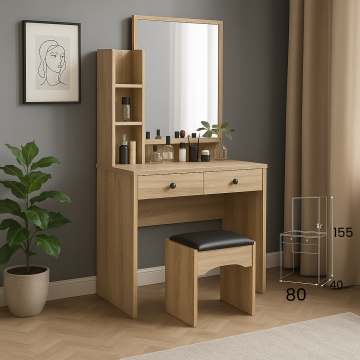 Masa de machiaj Cenzo, Natural, 80x40x155 cm