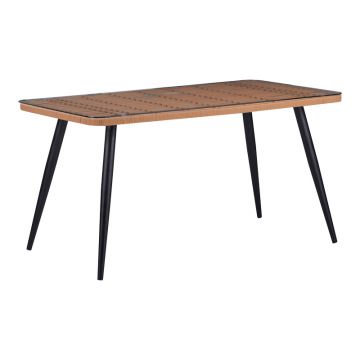 Masa dining Naoki, Sticla-Ratan, Lemn, Natur, 140x80x78 cm