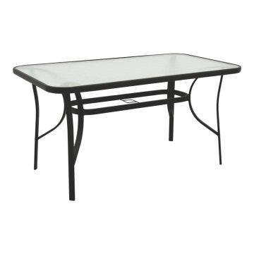 Masa Ensure metalica cu blat din sticla, neagra, 140x80x70 cm