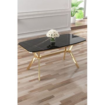 Masa, Hanah Home, Esla, 160x75x90 cm, Marmură neagră / Aur