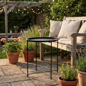 Masa pentru gradina Heinner, 46x53 cm, otel, negru