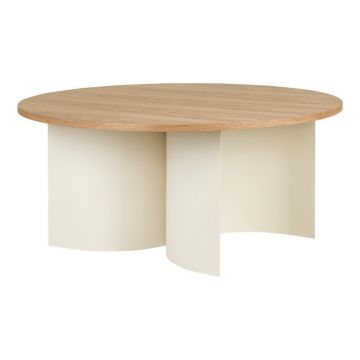 Măsuță de cafea crem/în culoare naturală rotundă cu blat cu aspect de lemn de frasin ø 95 cm Gavo – noo.ma