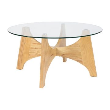 Măsuță de cafea în culoare naturală rotundă cu blat din sticlă ø 80 cm Kobe – Zuiver