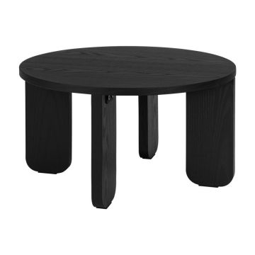 Măsuță de cafea neagră rotundă cu blat cu aspect de lemn de stejar ø 55 cm Kuvu – noo.ma