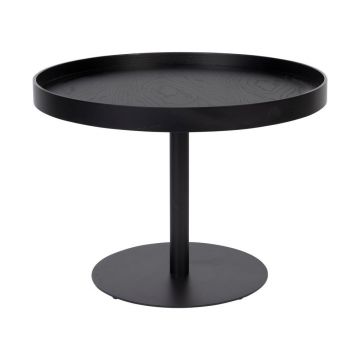 Măsuță de cafea neagră rotundă cu blat cu aspect de lemn de stejar ø 56 cm Yuri M – White Label