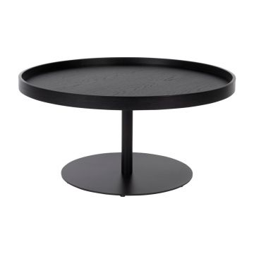 Măsuță de cafea neagră rotundă cu blat cu aspect de lemn de stejar ø 70 cm Yuri L – White Label