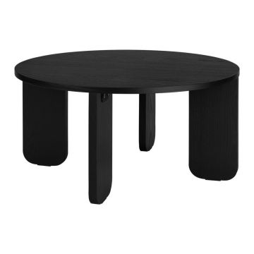 Măsuță de cafea neagră rotundă cu blat cu aspect de lemn de stejar ø 75 cm Kuvu – noo.ma