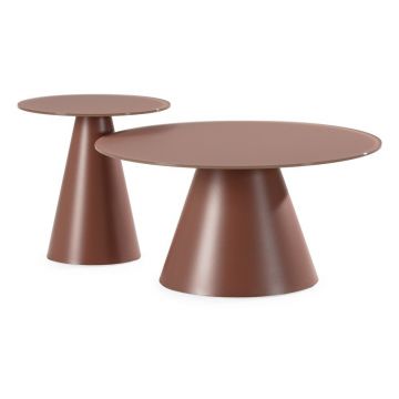 Măsuțe de cafea maro 2 buc. rotunde cu blat din sticlă ø 80 cm Vida – MOME