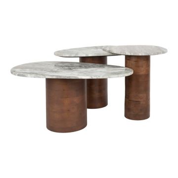 Măsuțe de cafea maro/bej 3 buc. cu blat din marmură 41x73 cm Suki – Dutchbone