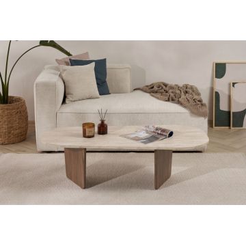 Masuta de cafea, Hanah Home, Ovalis, 130x40x65 cm, Travertin / Nuc