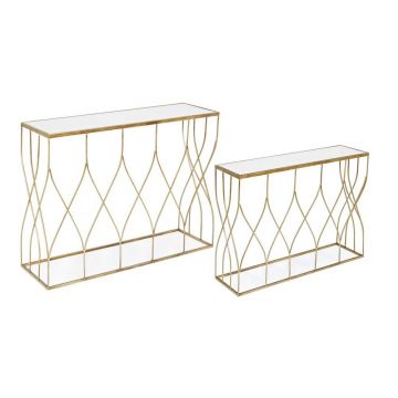 Mese consolă aurii 2 buc. cu blat din sticlă 33x104 cm Elenor – Bizzotto