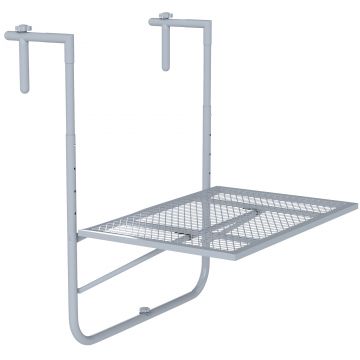 Outsunny Masă suspendată pentru balcon pliabilă, reglabilă în 4 trepte, din metal, rezistentă la intemperii, masă de terasă 60x40 cm Gri | Aosom Romania