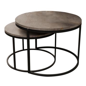 Set 2 Masute de Cafea Model Solme, Gri marmorat/Negru