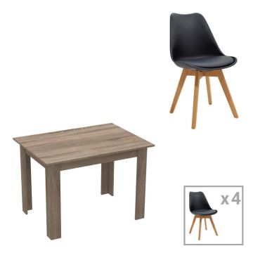 Set dining Manka-Gaston, 5 piese, Negru-Sonoma, 110x80x77 cm