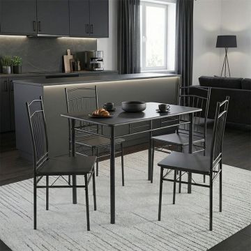 Set Masă si 4 Scaune Reforia, negru, 110x60x74 cm