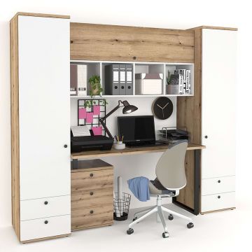 Ansamblu birou STUDIO 7, Stejar, Alb