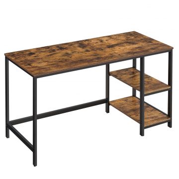 Birou 2 rafturi stanga dreapta stil industrial otel pal, 60x140x76 cm, design rustic, maro rustic