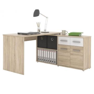 Birou colt Rafael New Sonoma Alb - cu spatiu de depozitare, 138 x 139 cm