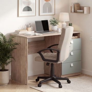 Birou copii LINEA 3 sertare, Oak, Verde Eucalipt