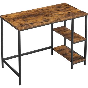 Birou cu 2 rafturi pe stanga sau dreapta, cadru din otel, 50x100x75cm, industrial, maro rustic si negru