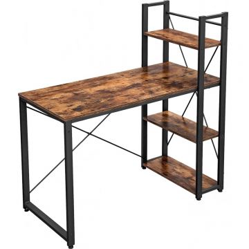 Birou cu raft lateral, montare stanga sau dreapta, industrial, 56x120x120 cm, maro