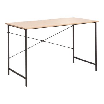 Birou de lucru Senzia, metal negru și lemn Natural, 120x60x75 cm