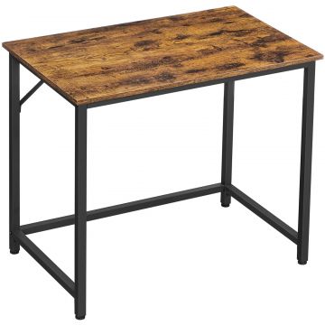 Birou PC compact, stil industrial, PAL si cadru metalic, 80x50x76 cm, maro rustic