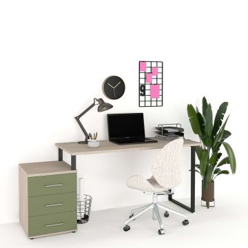 Birou STUDIO 2, cu Casetiera 3 sertare, Oak, Pesto