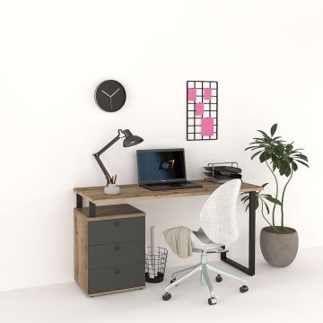 Birou STUDIO 2, cu Casetiera 3 sertare, Stejar, Antracit