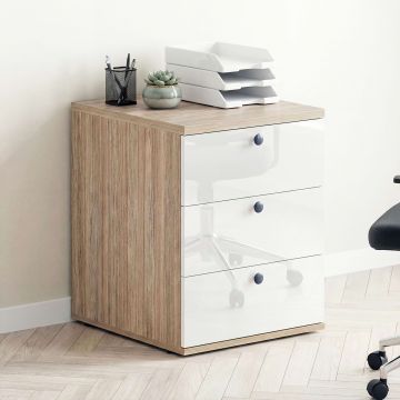 Casetiera birou STUDIO, 3 sertare, Oak, Alb Gloss