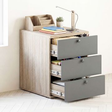 Casetiera birou STUDIO, 3 sertare, Oak, Antracit