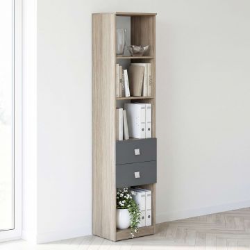 Dulap birou bibliorafturi LINEA 45, 2 Sertare, Oak, Antracit