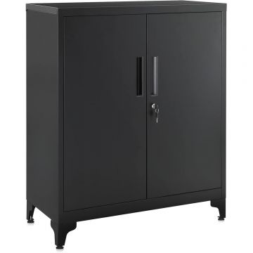 Dulap birou metalic cu 2 usi si sistem de inchidere, multifunctional cu rafturi reglabile, 40x80x90 cm, negru