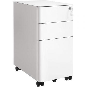 Dulap birou rollbox, cu 3 sertare si roti, corp metalic preasamblat cu incuietoare, pentru documente A4, 46x30x59 cm, alb