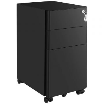 Dulap birou rollbox, cu 3 sertare si roti, corp metalic preasamblat cu incuietoare, pentru documente A4, 46x30x59 cm, negru