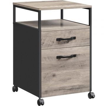 Dulap mobil 2 sertare roti frana compartiment deschis pal otel, 42x44x69 cm, compact, gri negru