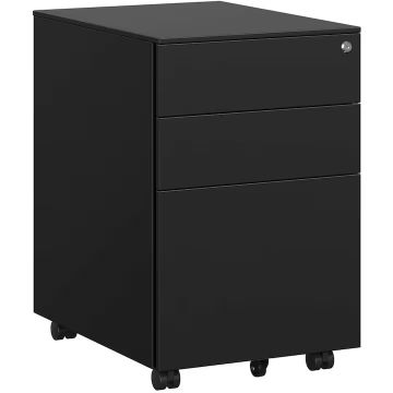 Dulap mobil rollbox otel sertar sina dosare a4 incuietoare, 39x52x60 cm, pre-asamblat, negru