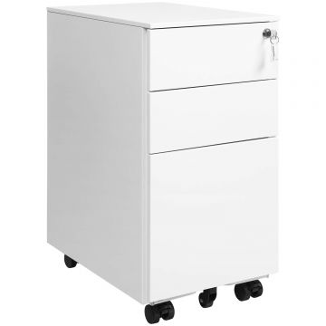 Dulap mobil tip rollbox pentru birouri, 3 sertare pentru documente A4, otel, 30x45x60 cm, alb