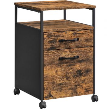 Dulap mobil tip rollbox pentru birouri, cu 2 sertare, stil industrial, 44x42x67cm, maro rustic