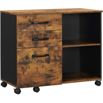 Dulap mobil tip rollbox pentru birouri, sertar cu sina suport dosare, stil industrial, 40x80x66 cm, maro rustic