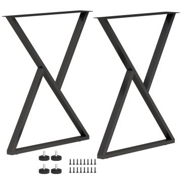 HOMCOM Set de 2 picioare de masă din oțel în formă de X pentru mobilier industrial cu tălpi reglabile și șuruburi, negru | Aosom Romania