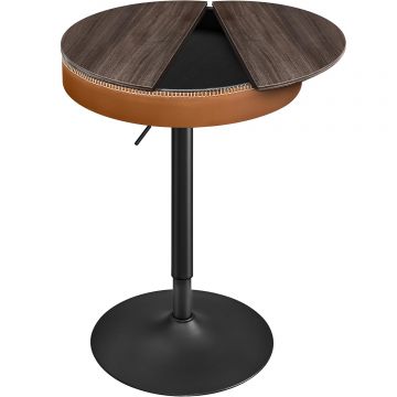 Masa bar inaltime reglabila 83-105 cm piele artificiala pal, 59x59 cm, compartiment depozitare, maro caramel