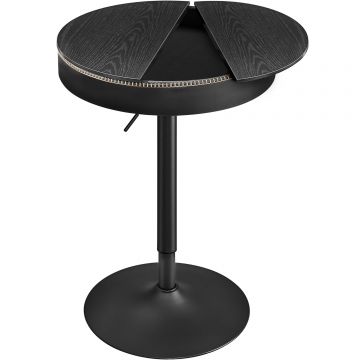 Masa bar neagra inaltime reglabila 83-105 cm compartiment depozitare, 59x59 cm, design compact, negru