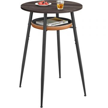 Masa bar rotunda piele artificiala blat 60 cm tava inferioara, 70x70x91 cm, design elegant, maro