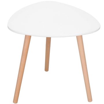 Masa cafea ovala blat mdf picioare lemn compact, 50 cm diametru, 48 cm inaltime, alb
