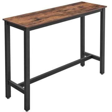 Masa de bar inalta, cadru metalic, design industrial, 120x40x100cm, maro rustic