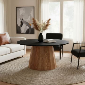 Masa de cafea cu blat din lemn masiv și marmura Ezerdian, Acacia și Marmura, 90x45 cm