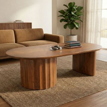 Masă de cafea cu design Flute, Lemn de Mango, Nuc, 130x65x40 cm