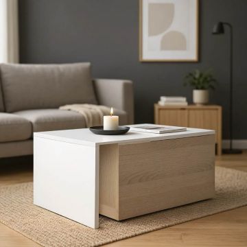 Masa de cafea extensibila Extera, Alb-sonoma, 100-160x50x45 cm